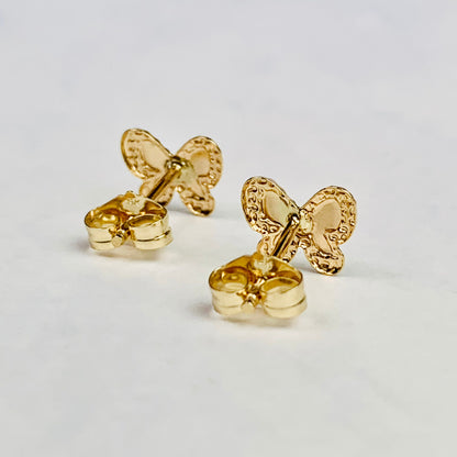 14K Solid Gold Small Butterfly CZ Stud Earrings