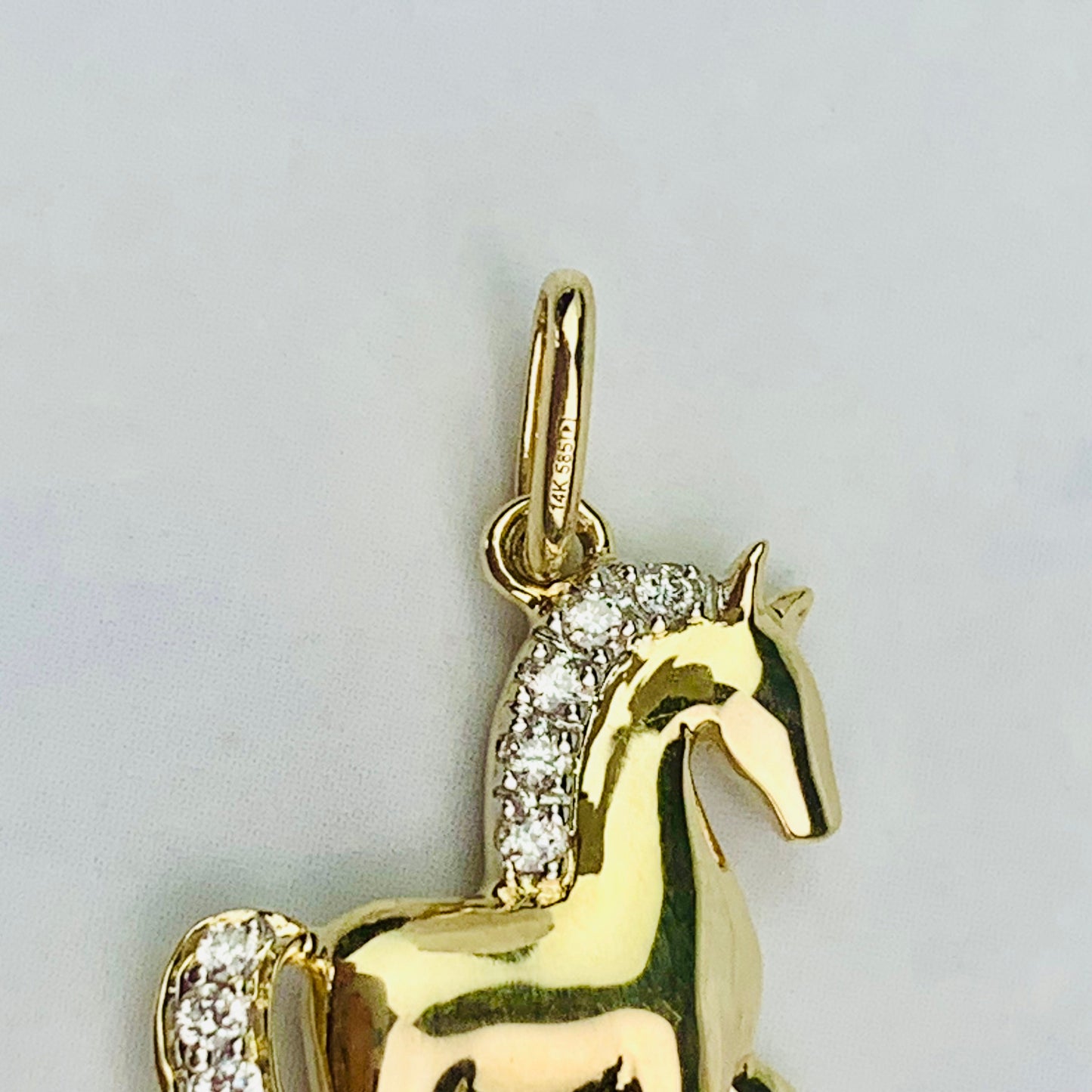 14K Solid Yellow Gold Genuine Diamond Horse Charm / Pendant with optional 14K Gold Cable Link Chain 16" or 18"