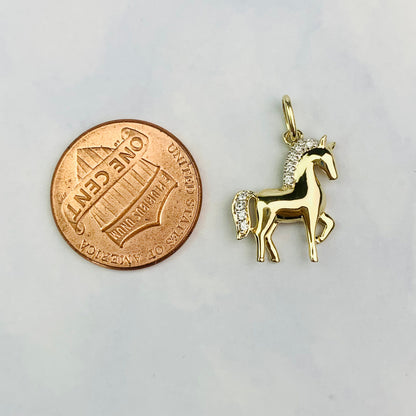 14K Solid Yellow Gold Genuine Diamond Horse Charm / Pendant with optional 14K Gold Cable Link Chain 16" or 18"