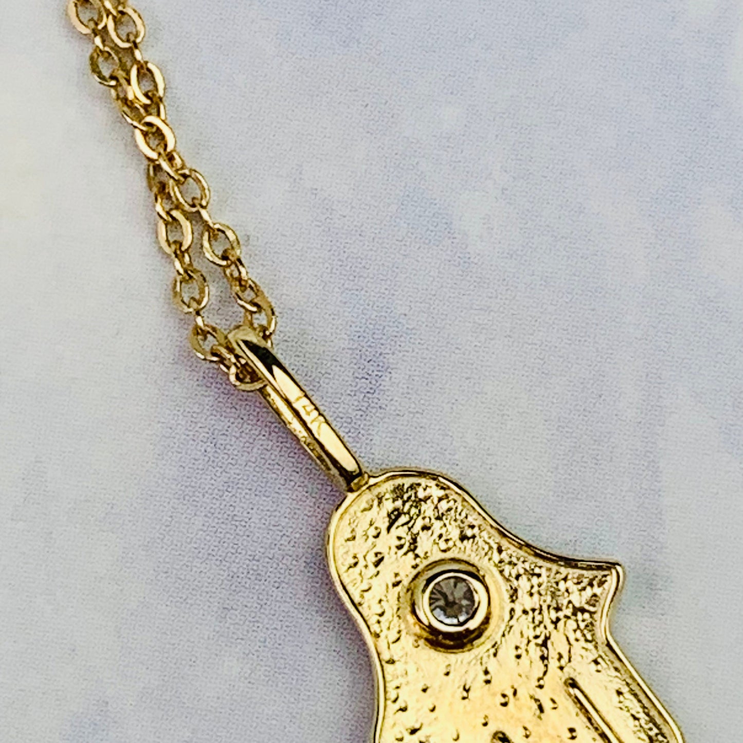 14K Solid Yellow Gold Hamsa Hand Charm with CZ / Necklace *optional 14K Gold Cable Link Chain 16" or 18"