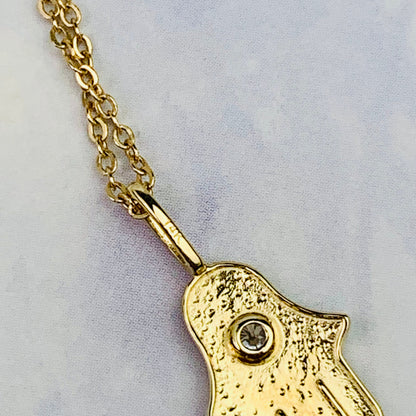 14K Solid Yellow Gold Hamsa Hand Charm with CZ / Necklace *optional 14K Gold Cable Link Chain 16" or 18"