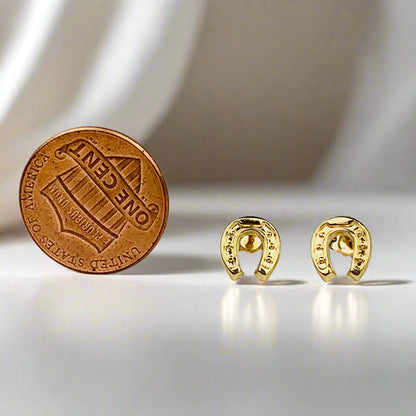 14K Solid Gold Horseshoe Stud Earrings