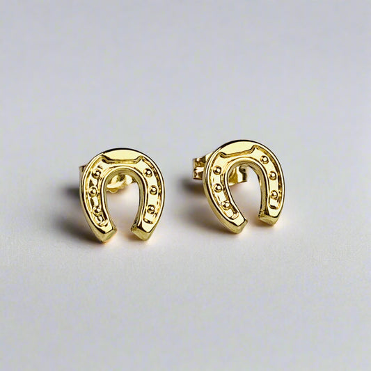 14K Solid Gold Horseshoe Stud Earrings