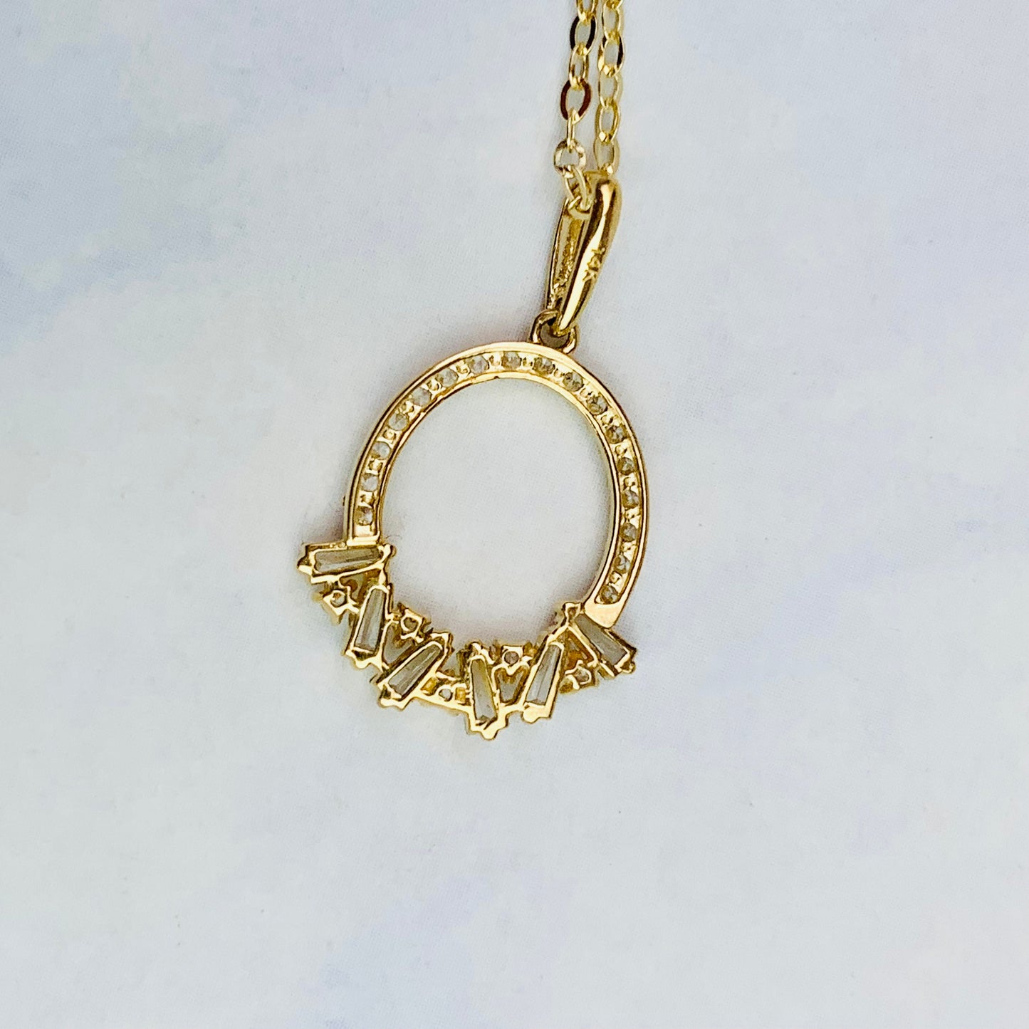 14K Solid Yellow Gold Oval Charm CZ Cluster optional 14K Gold Cable Link Chain 16" or 18"