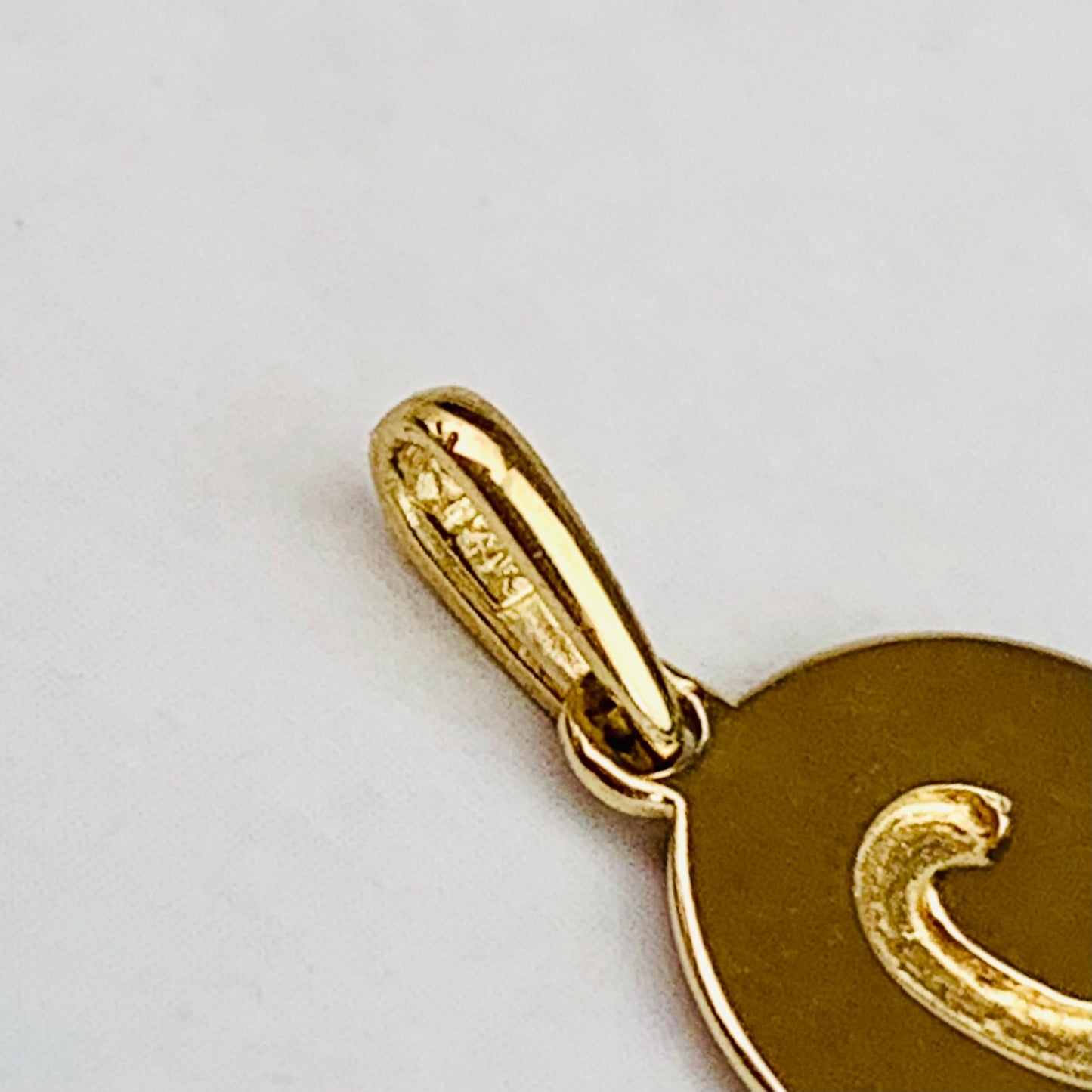 14K Solid Yellow Gold Letter C Engraved Disc Charm optional 14K Gold Cable Link Chain 16" or 18"