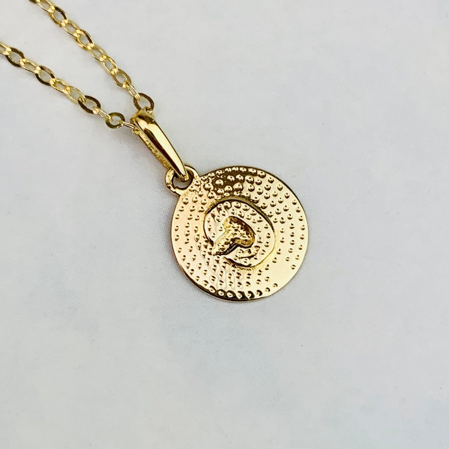 14K Solid Yellow Gold Letter C Engraved Disc Charm optional 14K Gold Cable Link Chain 16" or 18"