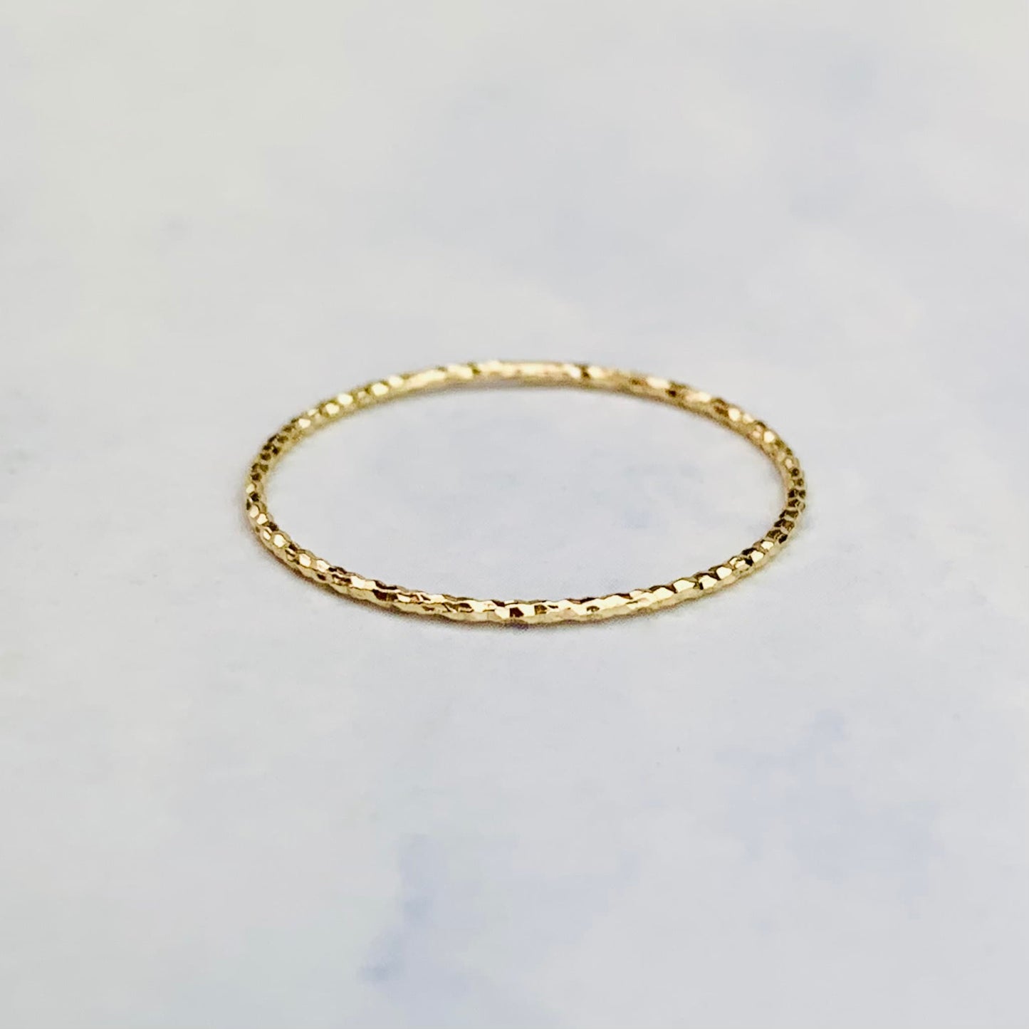 14K Solid Gold Diamond Cut Thin Stacking Ring - Size 6 US