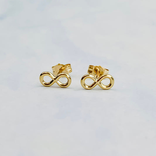 14K Yellow Gold Small Infinity Sign / Number 8 Stud Earrings - Solid Gold