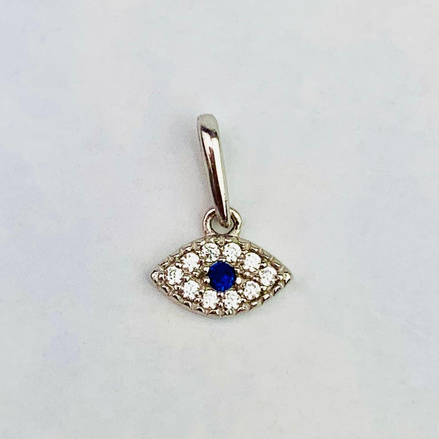 14K Solid Gold Tiny Evil Eye Charm with Clear and Blue CZ stones  *optional 14K Gold Cable Link Chain 16" or 18"