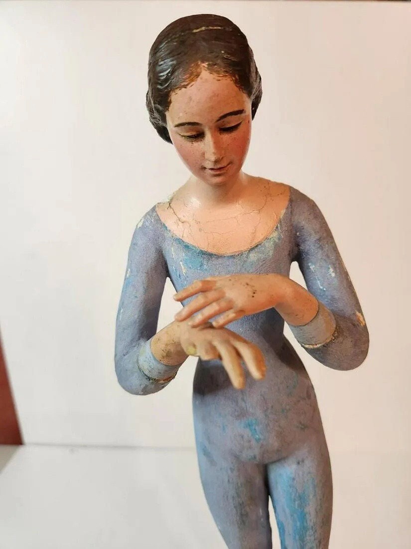 Antique "La Immaculada" Polychromed 19th Century Santos Figural Carving - Estate of Sonia Rivelli Jiavis