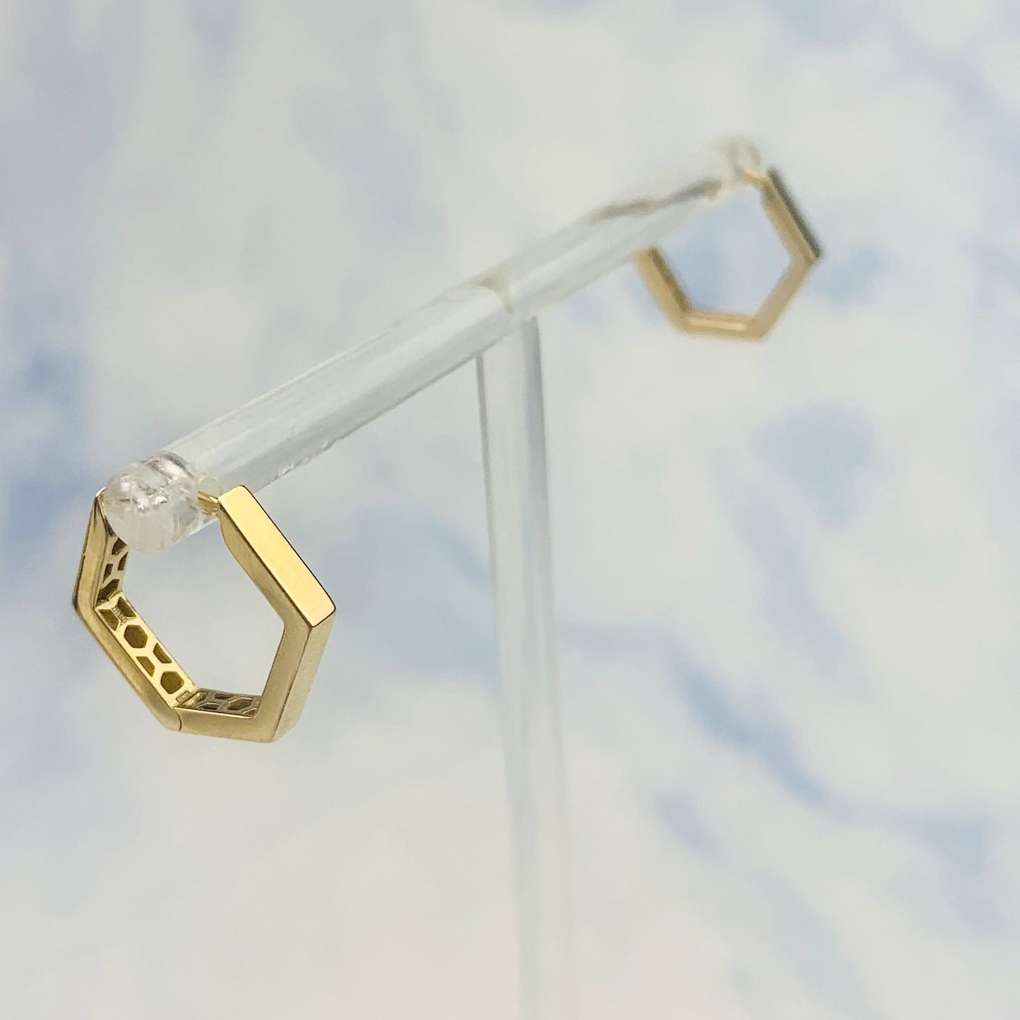 14K Yellow Gold 16mm Hexagon Hinged Hoop Earrings - Solid Gold