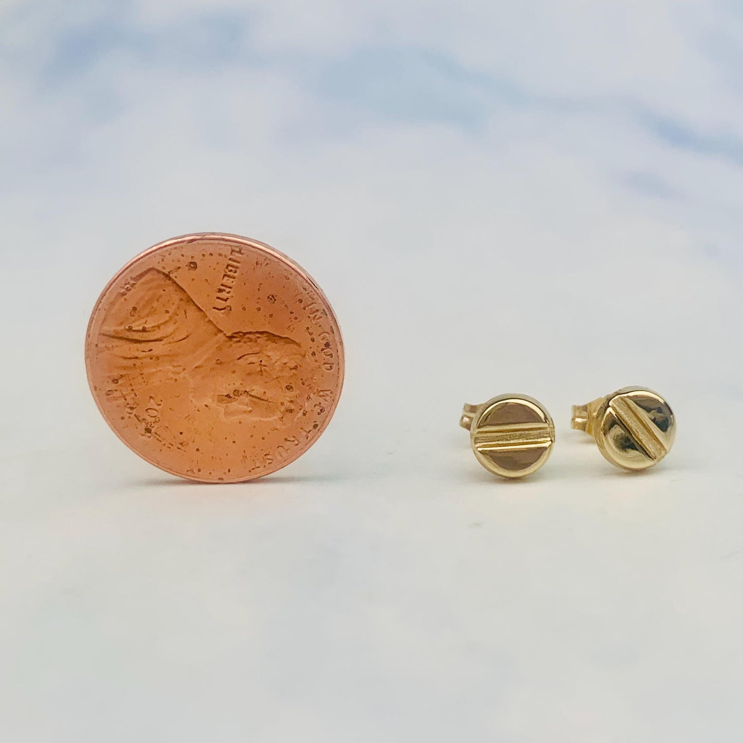 14K Yellow Solid Gold Small Screw-head / Screw Top / Nail Head Stud Earrings - Solid Gold