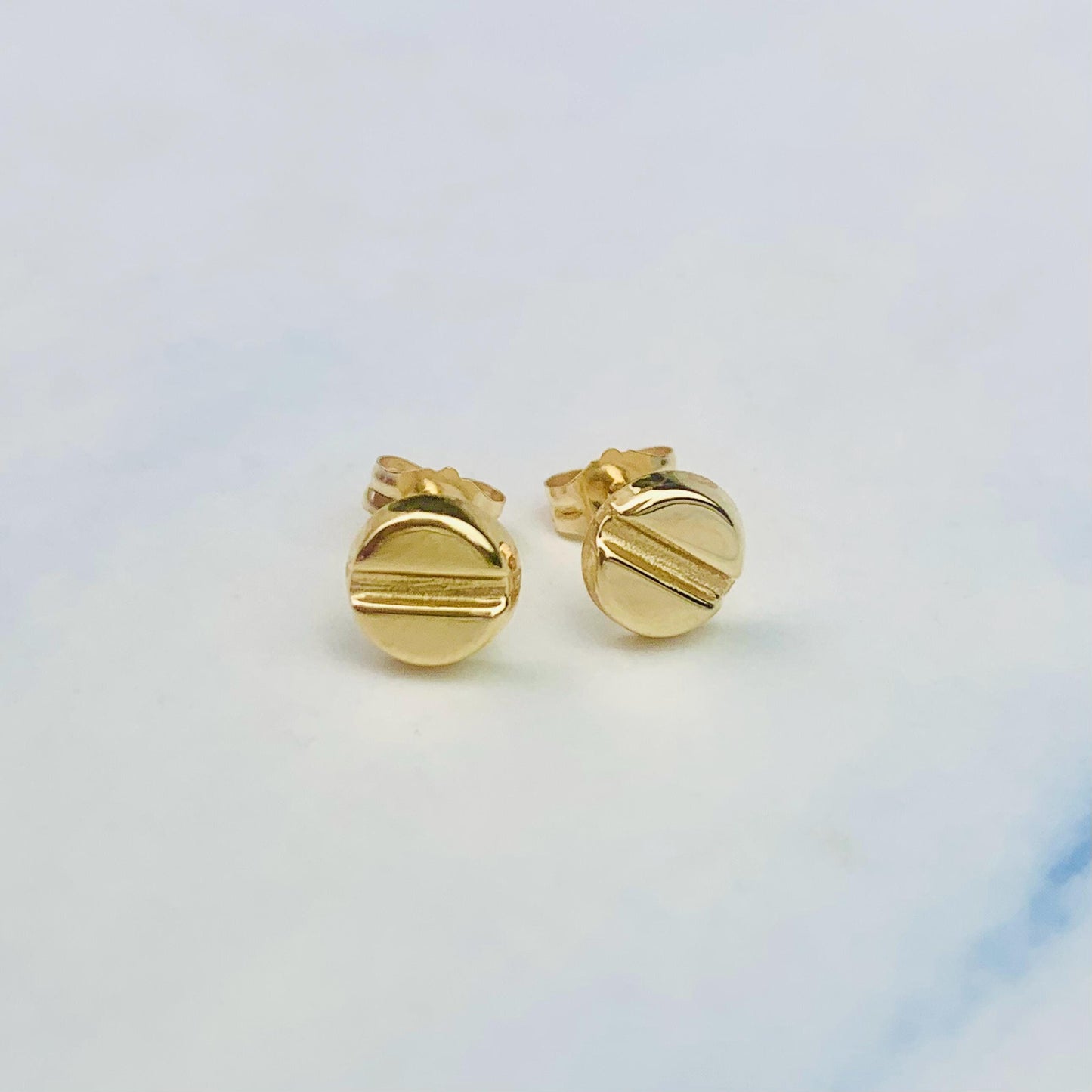 14K Yellow Solid Gold Small Screw-head / Screw Top / Nail Head Stud Earrings - Solid Gold