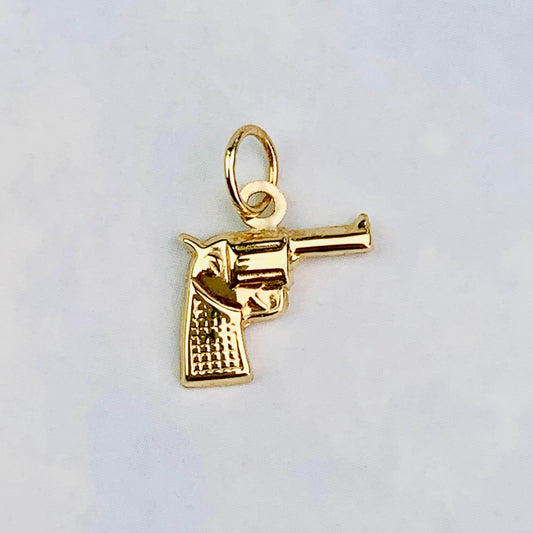 14K Yellow Solid Gold Small Handgun / Gun / Pistol Charm / Pendant / Necklace *optional 14K Gold Cable Link Chain 16" or 18"