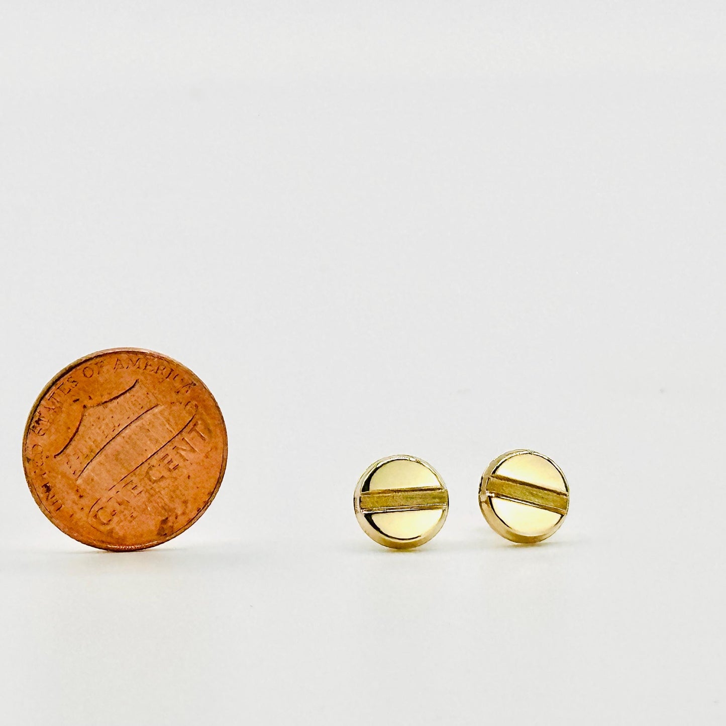 14K Yellow Solid Gold Large Screw-head / Screw Top / Nail Head Stud Earrings - Solid Gold