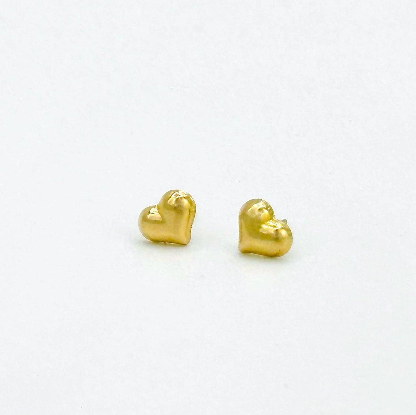 14K Yellow Gold Small Puffy Heart Stud Earrings - Solid Gold