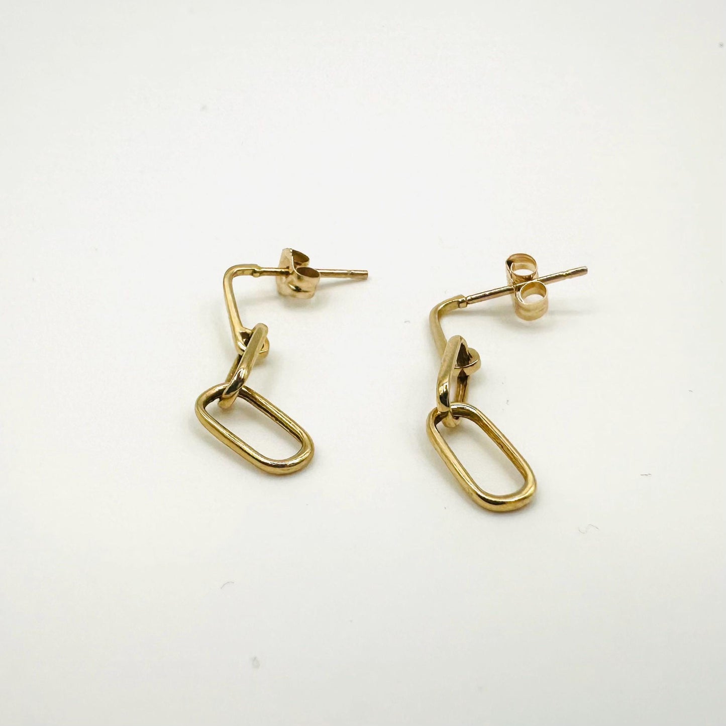 14K Yellow Gold Paperclip Chain Dangle / Drop Earrings - Solid Gold - Single of Pair