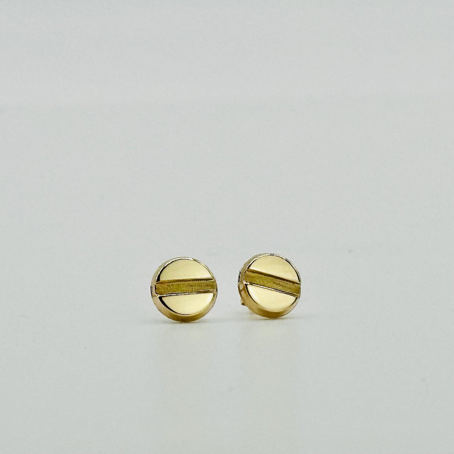 14K Yellow Solid Gold Large Screw-head / Screw Top / Nail Head Stud Earrings - Solid Gold