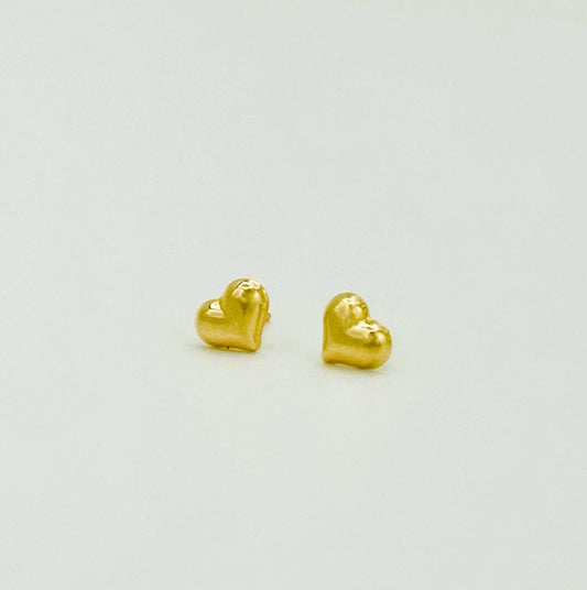 14K Yellow Gold Small Puffy Heart Stud Earrings - Solid Gold