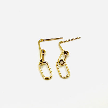 14K Yellow Gold Paperclip Chain Dangle / Drop Earrings - Solid Gold - Single of Pair